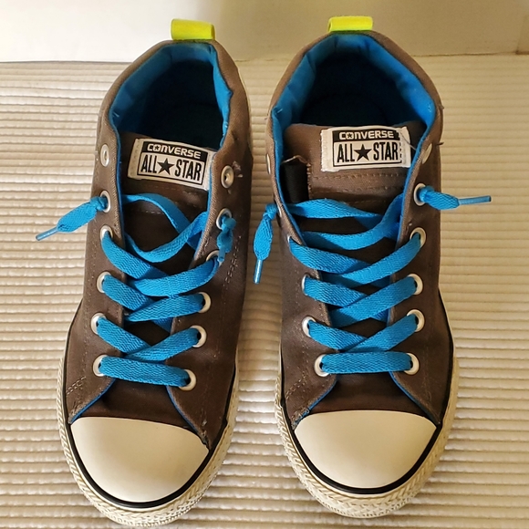 Converse Chuck Taylor All Star High Top Shoes Junior Size 6 Grey Green Blue Lace - Picture 2 of 14